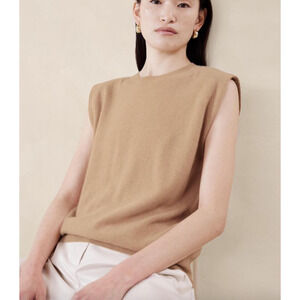 *SOLD* Banana Republic 100% Cashmere XL Padded Shoulder Top Sweater Tank Tan